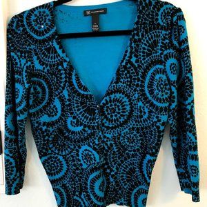 INC Blue and Black Cardigan with Gemstones and circle design M